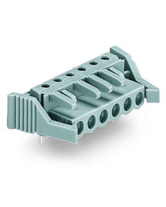 THT female header; 0.6 x 1.0 mm solder pin; angled; Locking lever; Pin spacing 5 mm; 21-pole; gray