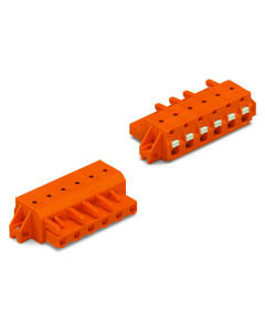 Female plug; 11-pole; push-button; mounting flange;12 AWG max; pin spacing 7.62 mm;1-conductor per pole; orange