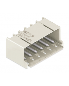 THT male header; 1.4 mm Ø solder pin; angled; Pin spacing 5 mm; 9-pole; light gray