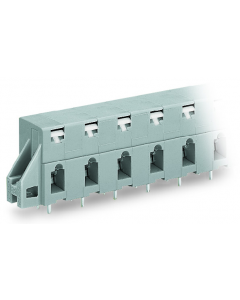 Through-panel PCB terminal strip; 2 solder pins/pole; 8-pole; with integrated push-buttons; pin spacing 10 mm / 0.394 in; with fixing flanges; gray