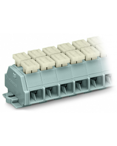4-conductor terminal strip; 10-pole; on both sides with push-buttons; with snap-in mounting feet; for plate thickness 0.6 - 1.2 mm; Fixing hole 3.5 mm Ø; 2.5 mm²; CAGE CLAMP®; 2,50 mm²; gray