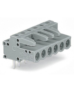 THT female header; 0.6 x 1.0 mm solder pin; angled; Pin spacing 5 mm; 16-pole; gray