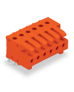 THT female header; 0.9 x 0.9 mm solder pin; angled; 100% protected against mismating; Pin spacing 3.81 mm; 16-pole; orange