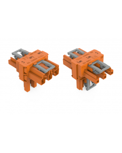 T-distribution connector; 3-pole; Cod. R; 1 input; 2 outputs; 3 locking levers; for flying leads; orange