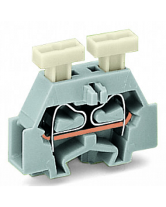 2-conductor terminal block; suitable for Ex i applications; on both sides with push-button; with snap-in mounting foot; for plate thickness 0.6 - 1.2 mm; Fixing hole 3.5 mm Ø; 2.5 mm²; CAGE CLAMP®; 2,50 mm²; blue