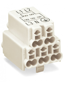 Power supply connector; without push-buttons; with snap-in mounting feet; without ground contact; 5-pole; white