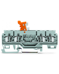 4-conductor disconnect/test terminal block; with pivoting knife disconnect; with test port; for 2 mm and 3 mm Ø test plugs; for DIN-rail 35 x 15 and 35 x 7.5; 2.5 mm²; CAGE CLAMP®; 2,50 mm²; gray