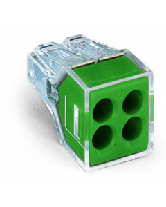 PUSH WIRE® connector for junction boxes; 4-conductor; transparent housing; green face