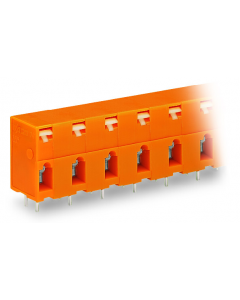 Through-panel PCB terminal strip; 2 solder pins/pole; 3-pole; with integrated push-buttons; pin spacing 10.16 mm / 0.4 in; orange