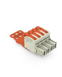 1-conductor female plug; 100% protected against mismating; lever; Silver-plated contacts; Locking lever; Strain relief plate; 16 mm²; Pin spacing 10.16 mm; 4-pole; 16,00 mm²; light gray