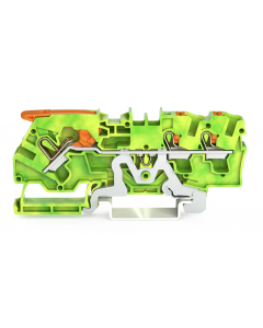 3-conductor ground terminal block; with lever and push-button; 4 mm²; with test port; side and center marking; for DIN-rail 35 x 15 and 35 x 7.5; Push-in CAGE CLAMP®; 4,00 mm²; green-yellow