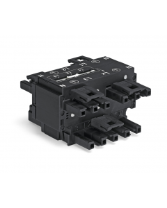 Three-phase to single-phase distribution connector; with phase selection; 5-pole/3-pole; Cod. A; 1 input; 5 outputs; black