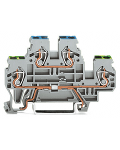Double-deck terminal block; Ground conductor/through terminal block; PE/N; without marker carrier; Blue conductor entry upper deck; for DIN-rail 35 x 15 and 35 x 7.5; 2.5 mm²; CAGE CLAMP®; 2,50 mm²; gray