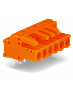 THT female header; 0.6 x 1.0 mm solder pin; angled; Pin spacing 5.08 mm; 17-pole; orange