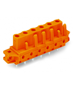 THT female header; 0.6 x 1.0 mm solder pin; straight; clamping collar; Pin spacing 7.62 mm; 9-pole; orange