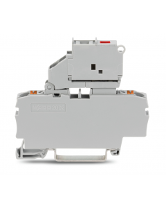 2-conductor fuse terminal block; with pivoting fuse holder; with end plate; for 5 x 20 mm miniature metric fuse; with push-button; with blown fuse indication by LED; 120 V; for DIN-rail 35 x 15 and 35 x 7.5; 2.5 mm²; Push-in CAGE CLAMP®; 2,50 mm²; gray