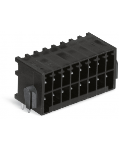 THT male header, 2-row; 0.8 x 0.8 mm solder pin; angled; 100% protected against mismating; Levers; Pin spacing 3.5 mm; 16-pole; black