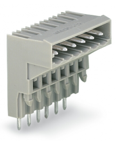 THT male header for double-deck assembly; 1.0 x 1.0 mm solder pin; angled; Pin spacing 5 mm; 6-pole; gray