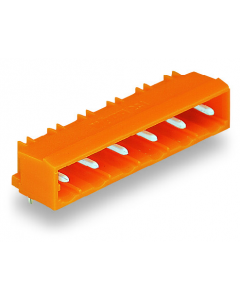 THT male header; 1.0 x 1.0 mm solder pin; angled; Pin spacing 7.62 mm; 11-pole; orange