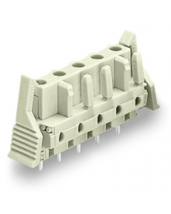 THT female header; 0.6 x 1.0 mm solder pin; straight; 100% protected against mismating; Locking lever; Pin spacing 7.5 mm; 2-pole; light gray